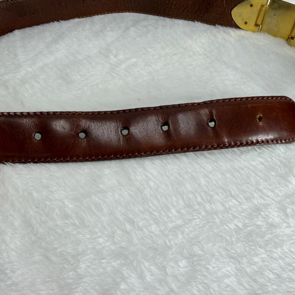 VTG Fossil Womens‎ S Brown Leather Western Concho Belt Gold Tone Filigree Buckle